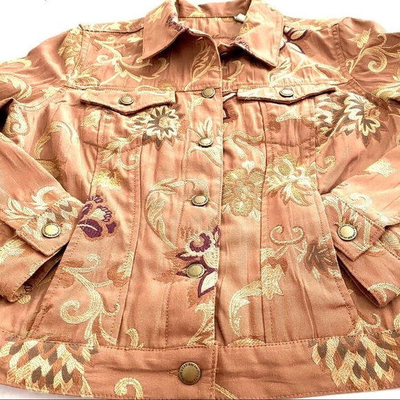Jean-style Brown Jacket Petite Large Floral Western Button-down Front - Picture 5 of 13